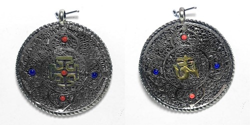 5 PCS Lot Tibetan Silver Pendant Double Side Filigree Carved Design Nepal Ethnic - Picture 2 of 6