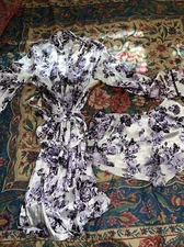 Apartment 9 Silky Purple And White Floral Robe And Shorts Pajama Set—SZ. S