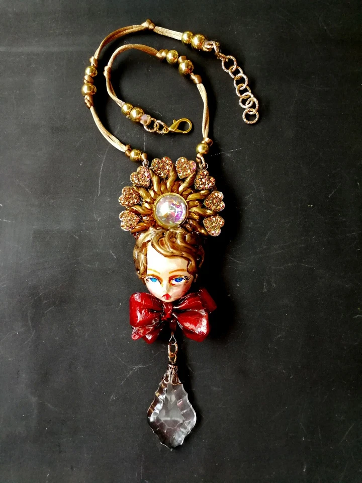 Joyería Collar Colgante Lujo Art Deco Belle Epoque Muñeca Pequeño Mozart Cristal Foto 2 de 4