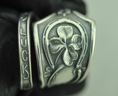 925 Sterling Silver Four-Leaf Clover Shamrock Good luck Adjustable Spoon Ring