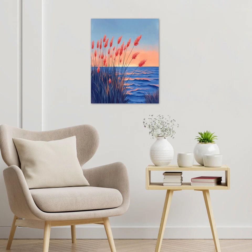 Ocean Sunset Pink Wildlfower Canvas Wall Art for Bathroom Living Room 8x10 Inch - Image 4 of 4