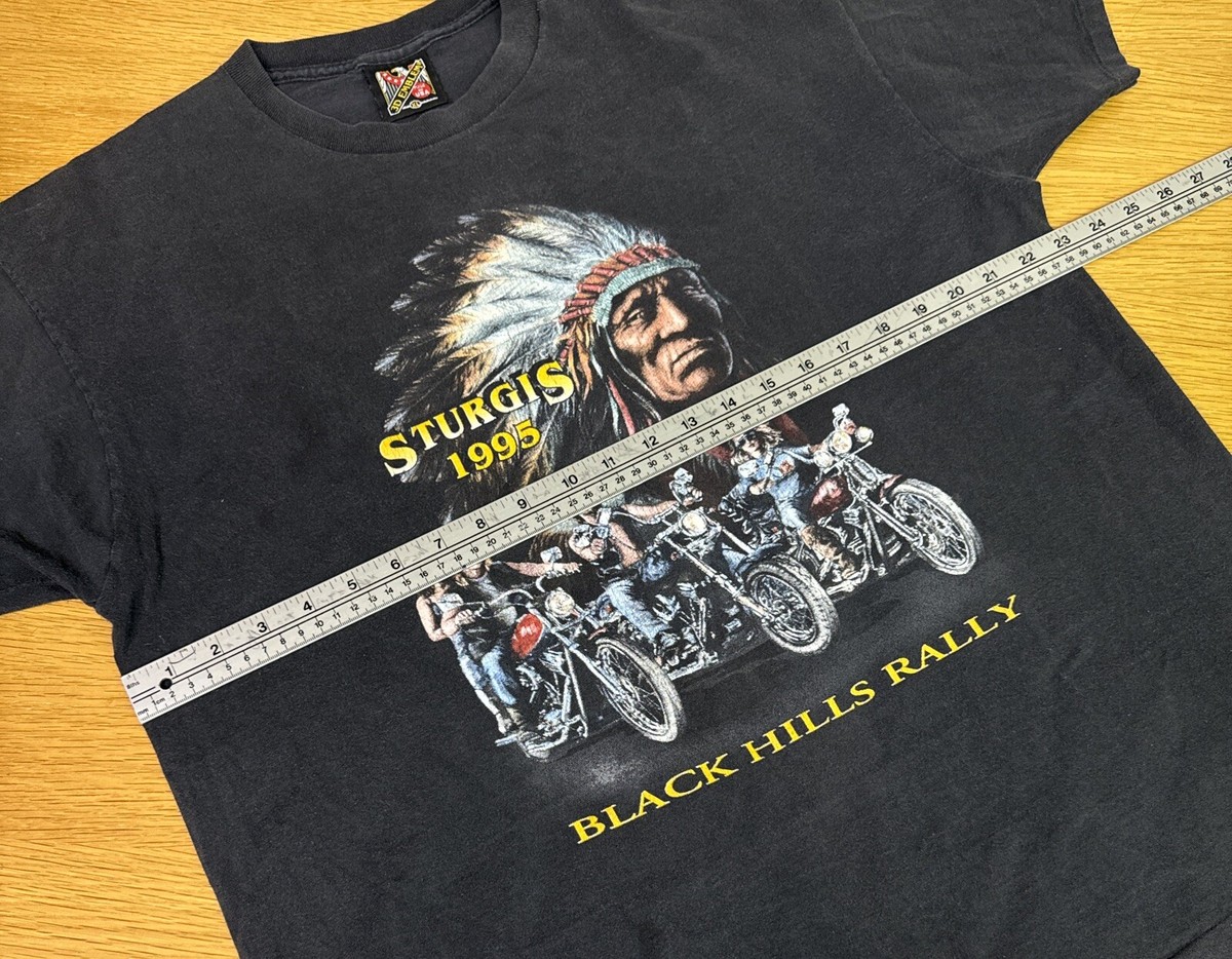 Vtg 3D Emblem T-Shirt XLarge Sturgis 1995 Black Hills Rally Native