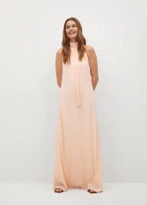 Mango - Coral Halter Neck Chiffon Maxi Dress - Size 4 - Orignal Price $150  | eBay