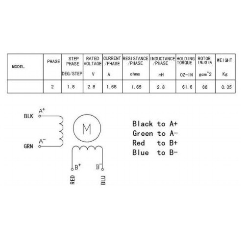 NEMA17 Stepper Motor (KL17H247-168-4B) (1/4" dual shaft with a flat) 62 Oz In. - Picture 4 of 4