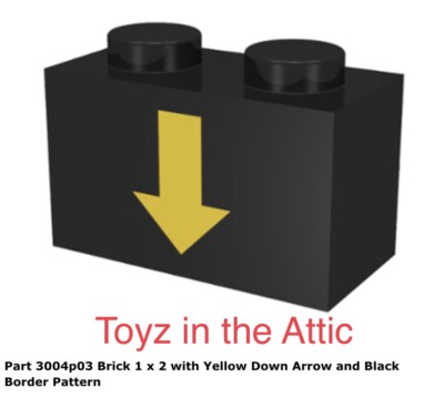 Lego 1x 3004p03 Black Brick 1 x 2 with Yellow Down Arrow and Black Fn/Vf 6894