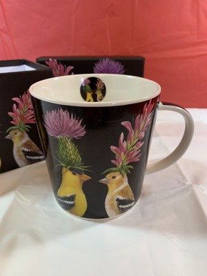 PPD Mug GOLDFINCH COUPLE In Hats By Vicki Sawyer Bone China 13.5oz NIB