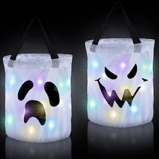 2pcs Halloween Candy Bags LED Light up Halloween Trick or Treat Basket Reusable