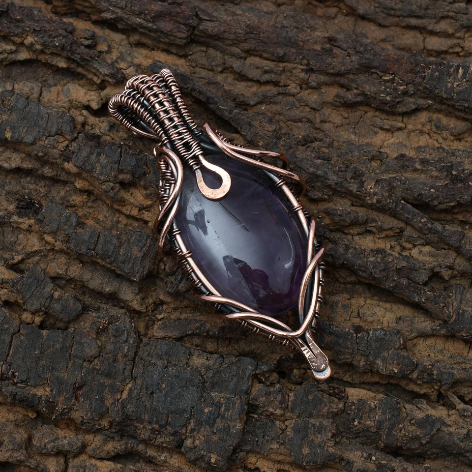 Подвеска в виде аметиста из медной проволоки с драгоценными камнями ювелирная подвеска ручной работы 2,15 дюйма - Изображение 4 из 4