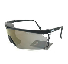 Vintage Uvex Sunglasses Face Across Matte Black Shield Semi Rim Frames Gray Lens