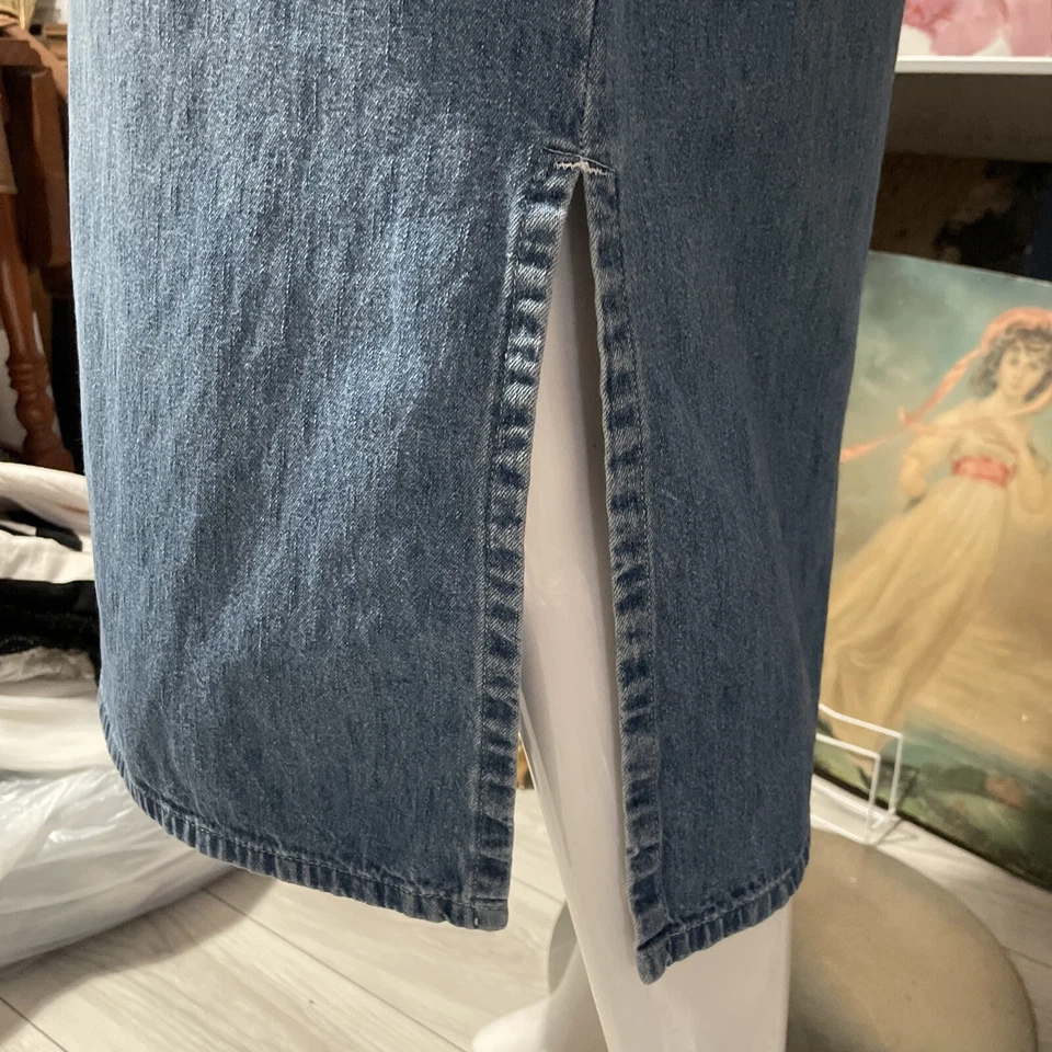 Vtg Studio Ease Denim Maxi Dress Sleeveless Side Slits Modest 100% Cotton Sz M - Image 3 of 4