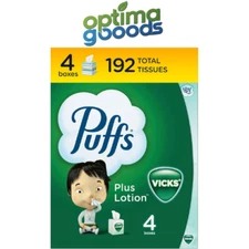 Puffs Plus Lotion with Vicks Facial Tissues, 4 Cubes, 48 Tissues per Box