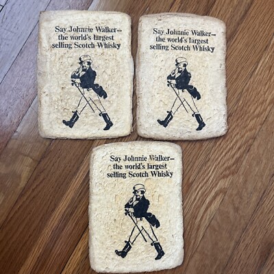 3 Vintage Johnnie Walker Striding Man Bar Sponges Largest Selling Scotch Whisky