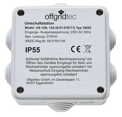 Umschaltstation für Netzvorrangschaltung US-12 230VAC 12A 2700W USV Offgridtec