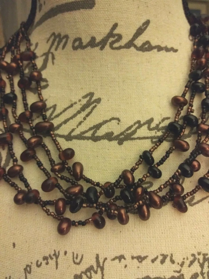 Collar de Cuentas 5 Hilos Cobre Marrón Hippie Foto 3 de 3