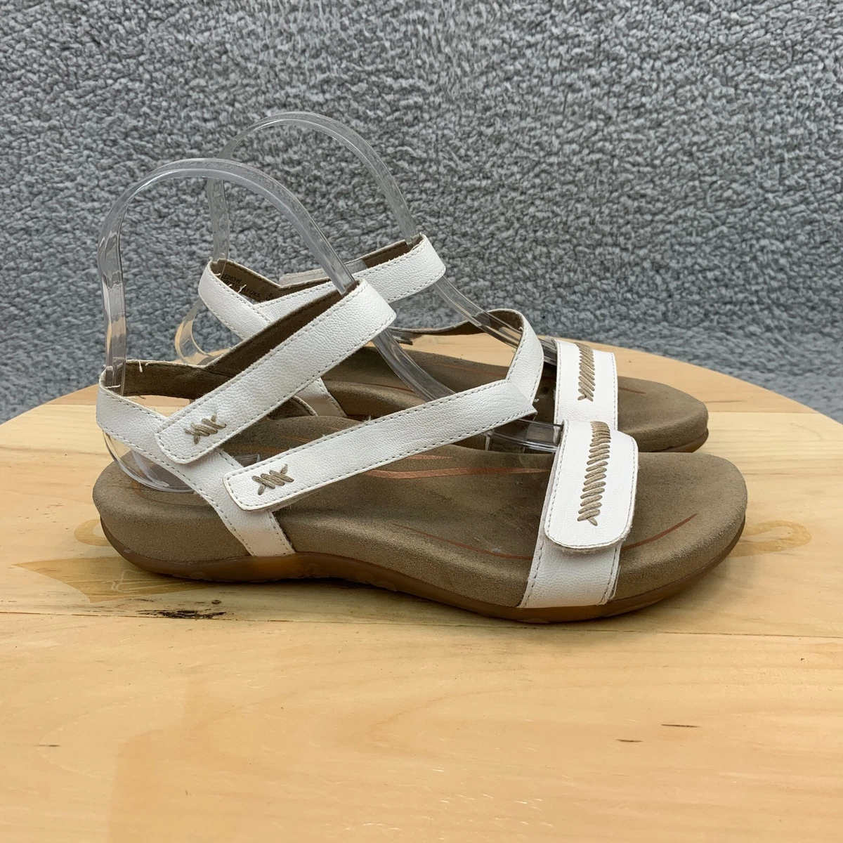 Aetrex Gabby Sandals Womens Size 7 White Leather Hook Loop