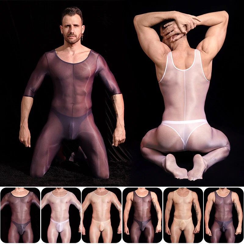 Глянцевый блестящий комбинезон цельный боди общий мужчин фитнес трико мужской - Изображение 2 из 4