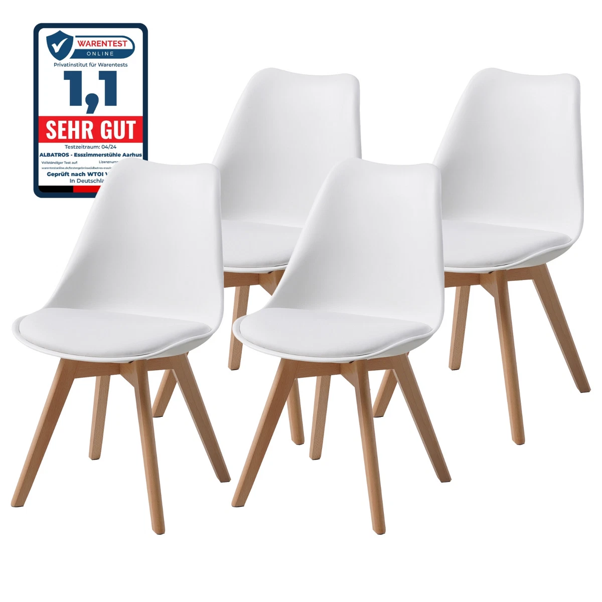4er-Set Esszimmerstühle Nordic Style  - mit Polster - Massiv-Holz- AARHUS