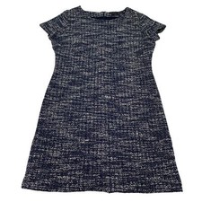 Banana Republic Sheath Dress Women’s 14 Navy Blue White Woven Short Sleeve
