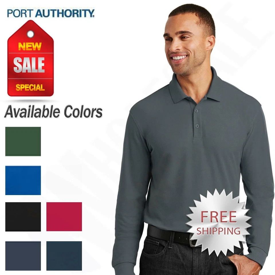 Port Authority Mens Long Sleeve Polo 3 Button Placket Core Classic XS-4XL K100LS