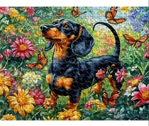 Dachshund & Monarchs Garden Jigsaw Puzzle 1,000 Pieces