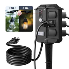 DEWENWILS Outdoor Stake Light Timer with 6 Outlets, Dusk to Dawn, 6FT Cord