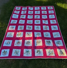 Vintage BIRDS FLOWERS of 48 American States Embroidered Quilt 94"x72"