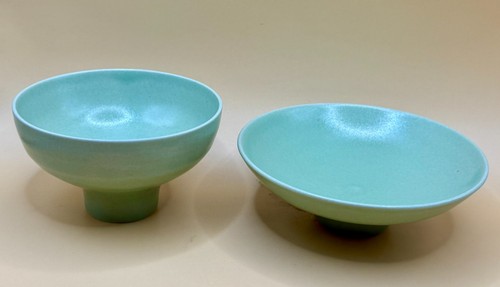 Two Studio Pottery Bowls With Celadon Glaze, Unknown Maker's Mark - Picture 1 of 14