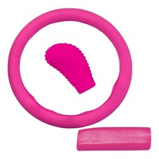 3PCS Silicone Car Steering Wheel Cover Set - Anti-Slip Car Steering Rose Red