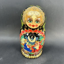 Stunning  9” Hand-Painted 10-Piece Russian Matryoshka Nesting Doll Set - Signed