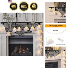 Halloween Decoration-Light Up Ghost Garland-Handmade Ghost Lights Banner for ...