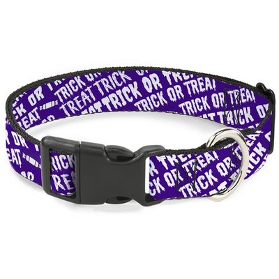 Plastic Clip Collar TRICK OR TREAT Text Collage Purple/White NARROW- (US IMPORT)