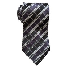 CHERESKIN Men's Tie Polyester Black Purple Blue Plaid Tartan Hand made Necktie