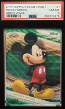 MICKEY MOUSE 2025 Topps Chrome Disney (GREEN REFRACTOR #24/99) Nm-Mint PSA 8