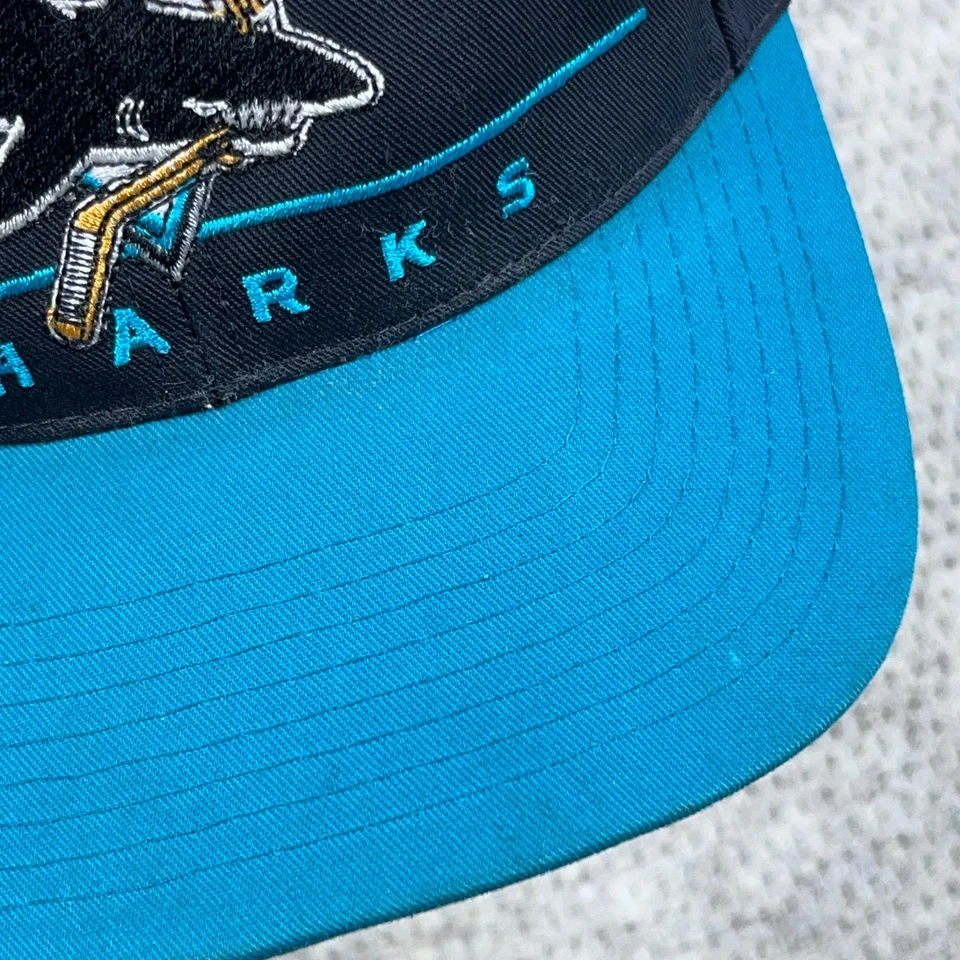De colección San Jose Sharks Sombrero Gorra Snapback Negro Teal Bar Años 90 NHL Hockey Adulto Foto 3 de 4