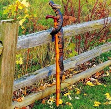 Hand carved snake design wooden walking stick for men women walking cane