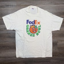 VTG FedEx Federal Express Shirt Mens XL White Short Sleeve Orange Bowl Graphic