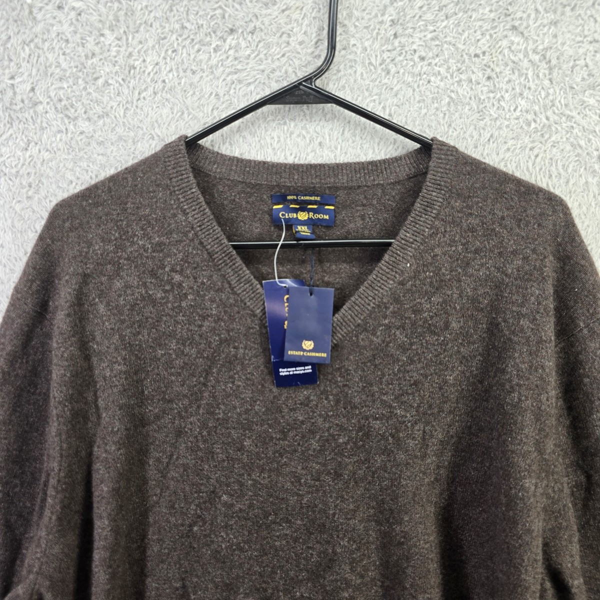 Club Room Estate Cashmere Sweater Mens 2XL Brown 100% Cashmere V 