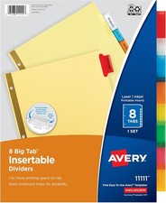8-Tab Binder Dividers, Insertable Multicolor Big Tabs, 1 Set 11111 