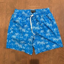 SURFCUZ Men Blue Tropical Palm Tree Swim Trunks Medium Elastic Waist Drawstring