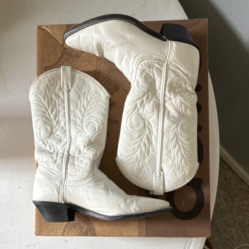 Acme Women’s White Leather Western Cowboy Boots Pointed Toe Pull-On US 6 M