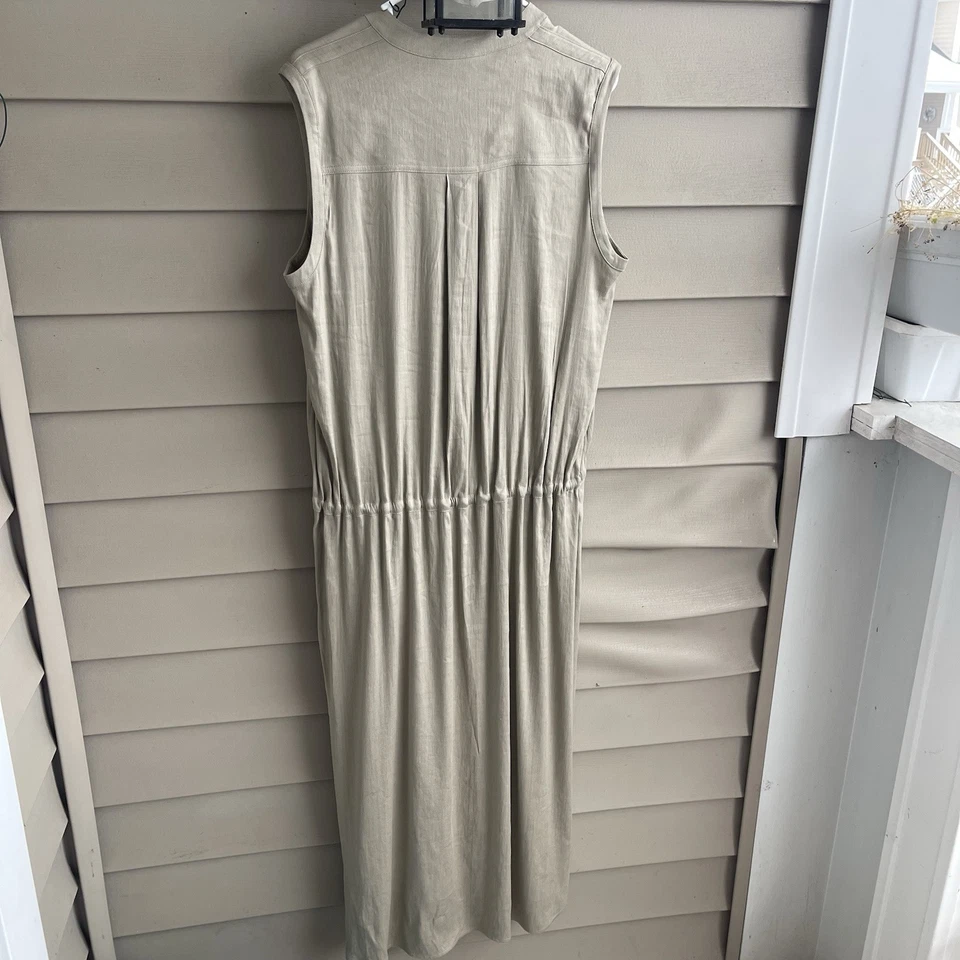 Vestido camisero Vince mezcla de lino cargo midi sin mangas barra de arena tostado L Nuevo con etiquetas Foto 3 de 4