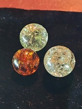 Lot of 3 Vintage Amber/Clear Crackled Glass Marbles