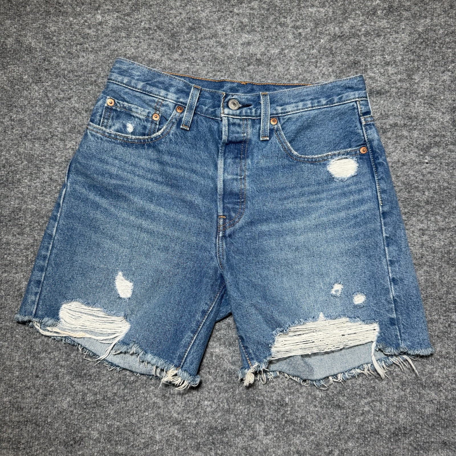 Levi's 501 Denim Shorts Women's W27 Light Blue Distressed Raw Hem