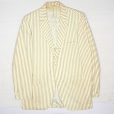 VTG 60s Cricketeer Sport Coat Mens 42R Cream Ivory Blue Stripe Wool Jacket USA