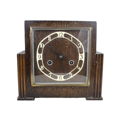 Vintage Bentima Art Deco Kaminuhr dunkles Holz mechanisch mit Schlüssel 