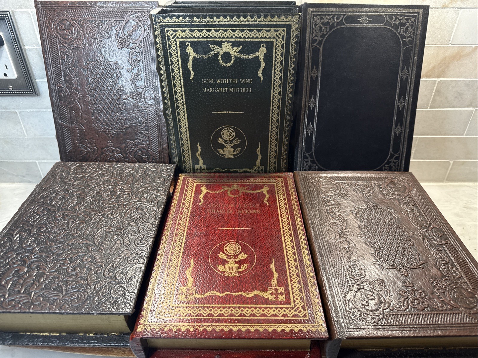 Decorative Faux Books Storage Boxes Wood Felt Lined Hollow Book Hide Lot Of 7