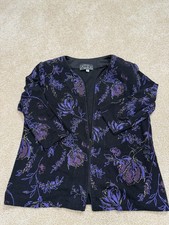Vtg Alex Evenings Petite PL Black Purple Glitter Floral 2pc Tank Jacket Set