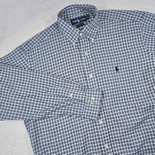 Vintage Ralph Lauren Yarmouth Mens Navy Blue Plaid Button Down Shirt 15 32/33