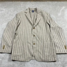 Cremieux Jacket Mens L Tan Striped Blazer Wedding Linen Preppy Lightweight