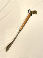 Vtg Long Handle Brass Club Blade Wooden Shaft Golf Novelty Shoe Horn 17"